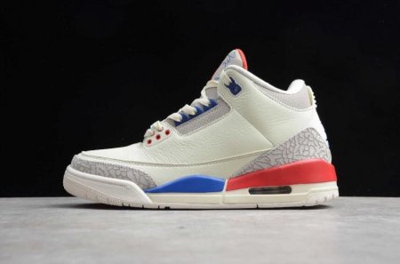Women's | Air Jordan 3 Retro Milky White Grey Blue Red Basketball Shoes