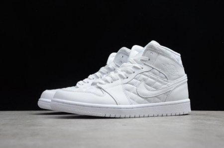Men's | Air Jordan 1 Mid Quilted Triple White Basketball Shoes