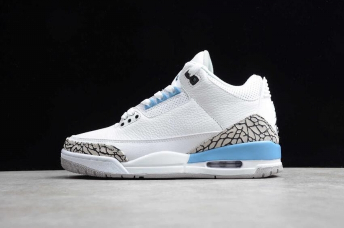 Women's | Air Jordan 3 Retro White Valor Blue Tedh Grey Basketball Shoes