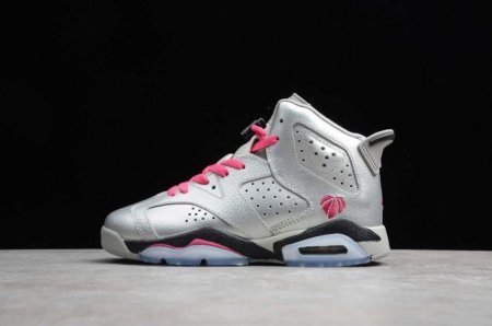 Women's | Air Jordan 6 Retro Metallic Silver VVD Pink Black Basketball Shoes