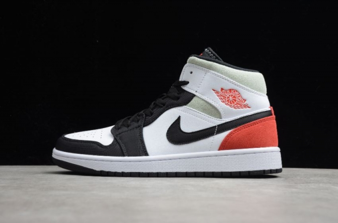 Women's | Air Jordan 1 Mid Buckle Black Toes Whit Red Basketball Shoes