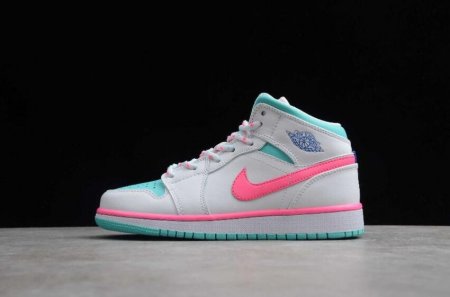 Men's | Air Jordan 1 Mid SE GS White Digital Pink Aurora Green Soar Basketball Shoes