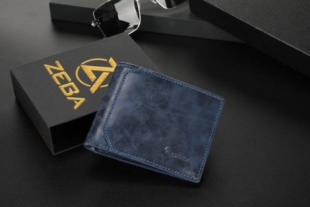 New Sale | Zeba Premium Leather Trifold Wallet With Removable ID-Cobalt Blue