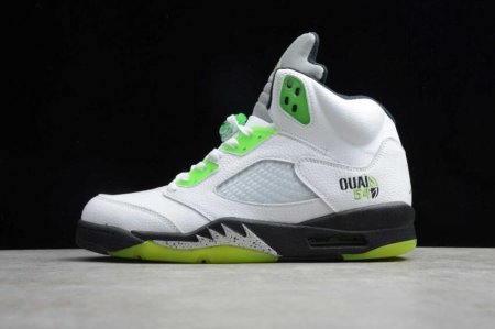 Women's | Air Jordan 5 Retro Q54 White Green Black Metallic Silver Basketball Shoes