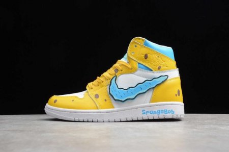 Women's | Air Jordan 1 SpongeBob Yellow White Blue Basketball Shoes