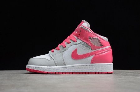 Men's | Air Jordan 1 Mid Shoes White Metallic Platinum Dynamic Pink Basketball Shoes