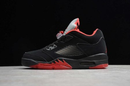 Women's | Air Jordan 5 Retro SNGL DY Black Red Basketball Shoes