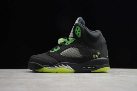 Women's | Air Jordan 5 Retro Q54 Black Fluorescent Green Basketball Shoes