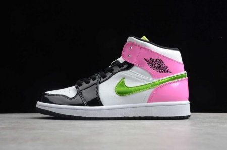 Women's | Air Jordan 1 Mid SE White Pink Black Green Basketball Shoes