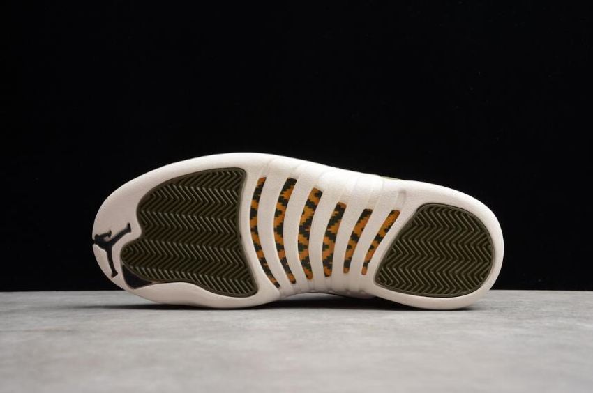 Women's | Air Jordan 12 Retro Olive Canvas Metallic Gold 130690-301 Basketball Shoes