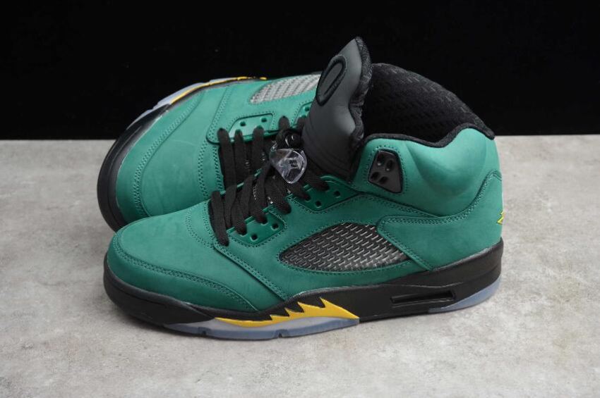 Women's | Air Jordan 5 Retro SNGL DY Green Yellow Black Basketball Shoes
