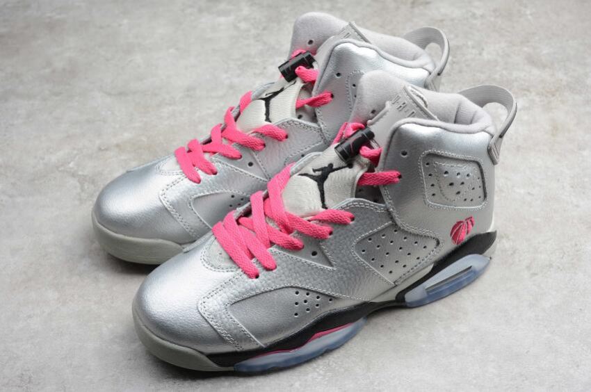 Women's | Air Jordan 6 Retro Metallic Silver VVD Pink Black Basketball Shoes