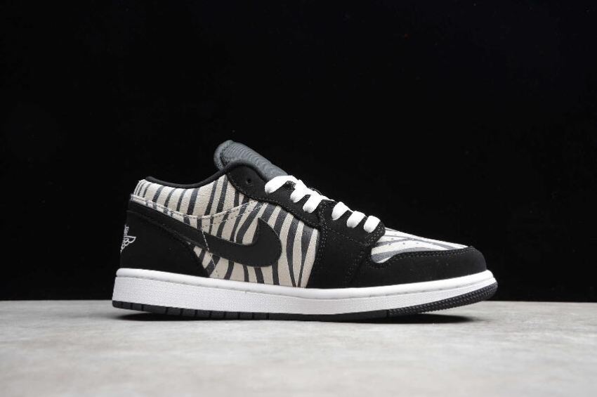 Women's | Air Jordan 1 Low Black Zebra Black White Basketball Shoes
