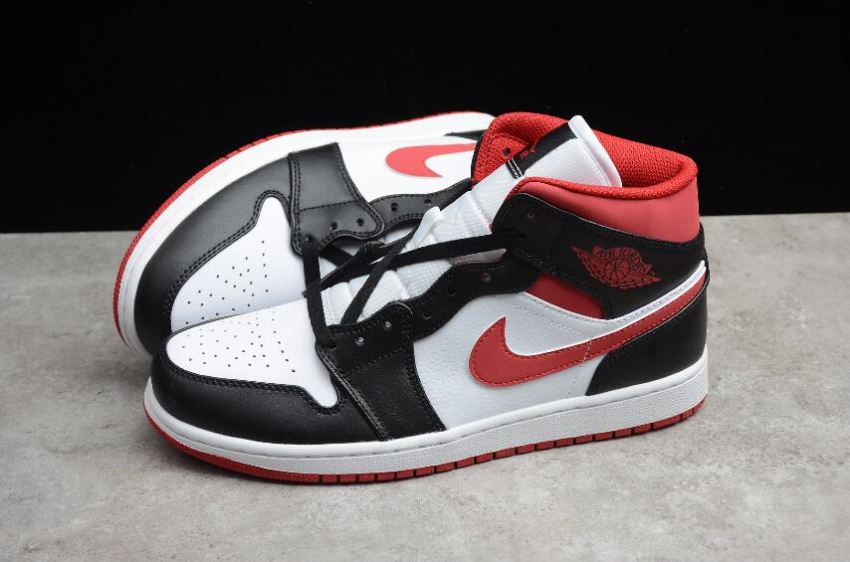Women's | Air Jordan 1 Mid White Gym Red Black Shoes Basketball Shoes