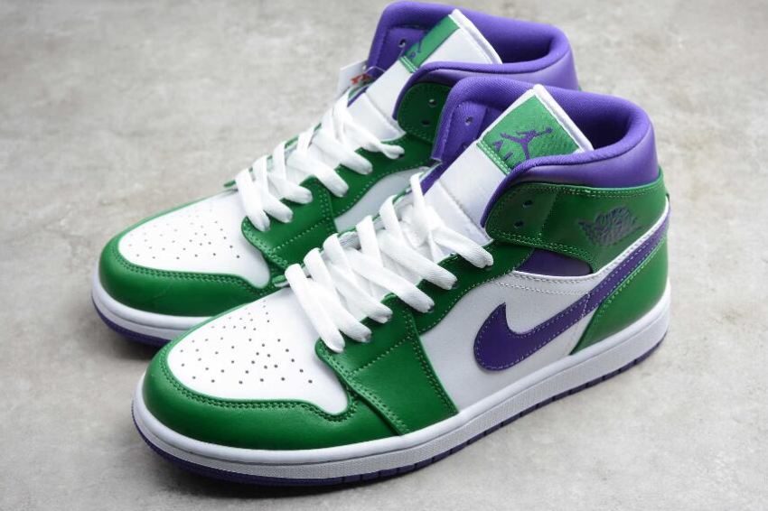 Women's | Air Jordan 1 Mid Aloe Verde Court Purple White Basketball Shoes