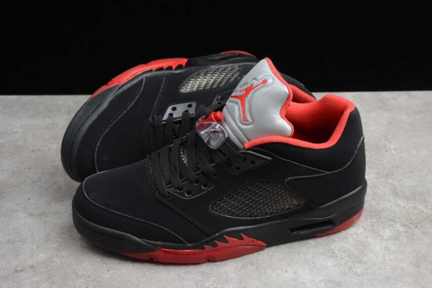 Women's | Air Jordan 5 Retro SNGL DY Black Red Basketball Shoes