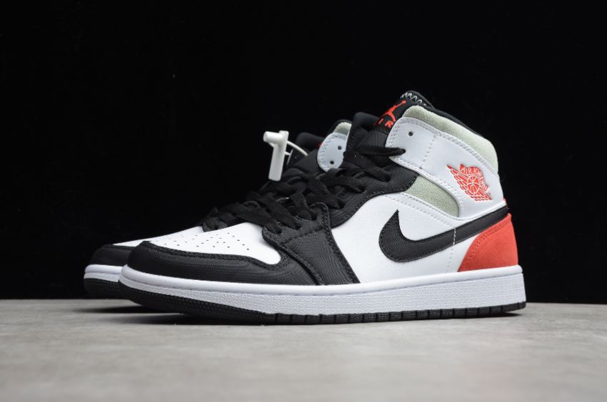 Women's | Air Jordan 1 Mid Buckle Black Toes Whit Red Basketball Shoes
