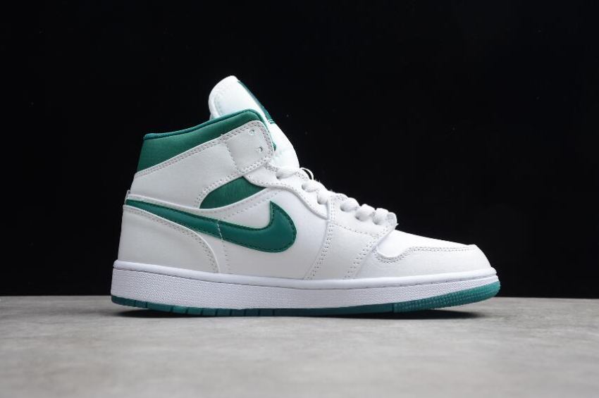 Women's | Air Jordan 1 Mid SE White Mystic Green White Basketball Shoes