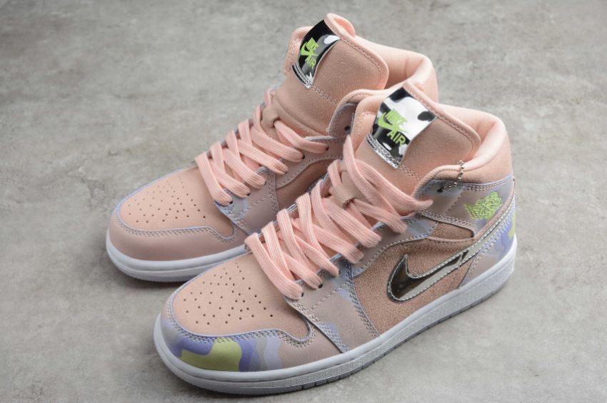Women's | Air Jordan 1 Mid SE Washed Coral Chrome Light Whistle Basketball Shoes