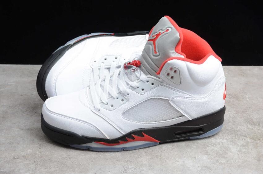 Women's | Air Jordan 5 Retro True White Fire Red Black Basketball Shoes