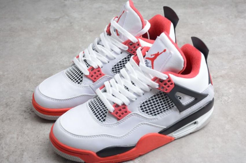 Women's | Air Jordan 4 Retro White Black Red Shoes Basketball Shoes